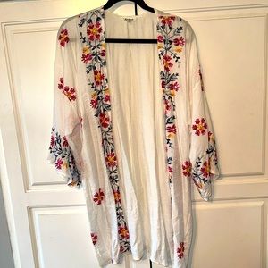 Kindred Open Front Floral Anthropologie  Embroidered Kimono Tunic Cardigan 2X
